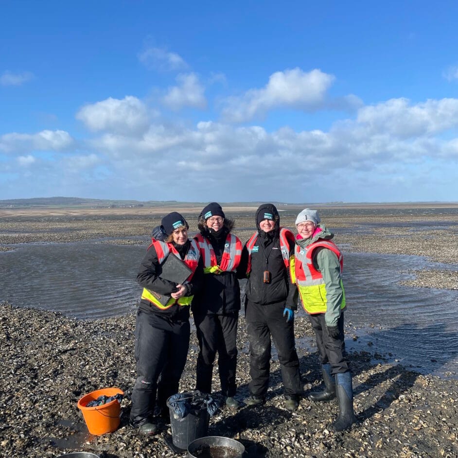 NIFCA members pictured during annual mussel surveys at Holy Island, Fenham Flats and the Blyth Estuary, assisted by Natural England.